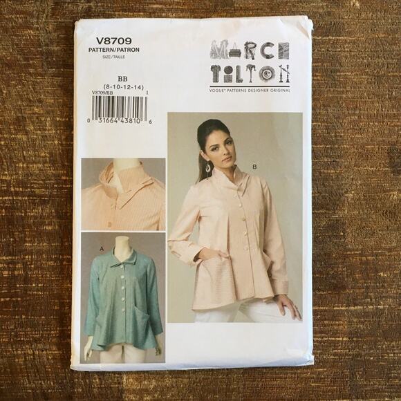 Vogue Sewing Pattern V8709 Women Pleated Collared Jacket Peplum Loose 8-14 UNCUT - Picture 1 of 3